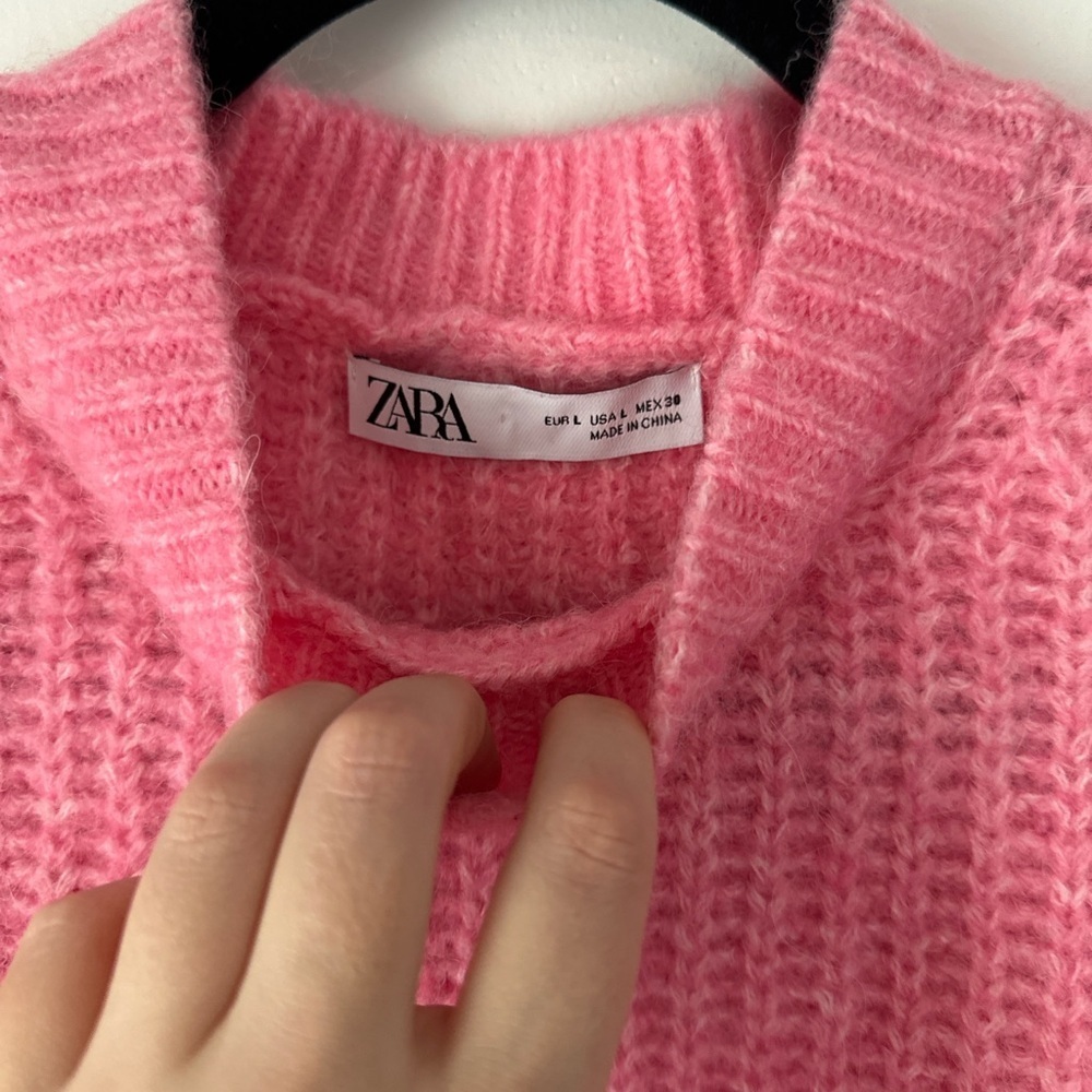 Zara Pink Crew Neck Sweater crop size large pre owned - Picture 7 of 10